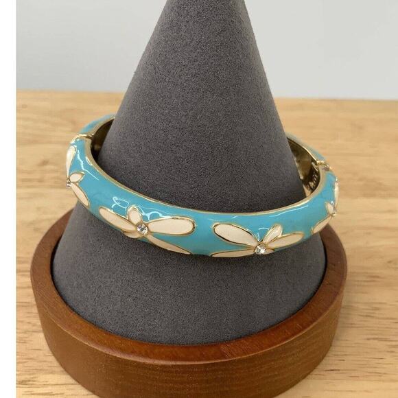 Vintage Style Blue Turquoise Aqua and Gold Rhinestone Bangle Fashion Jewelry - Picture 7 of 12